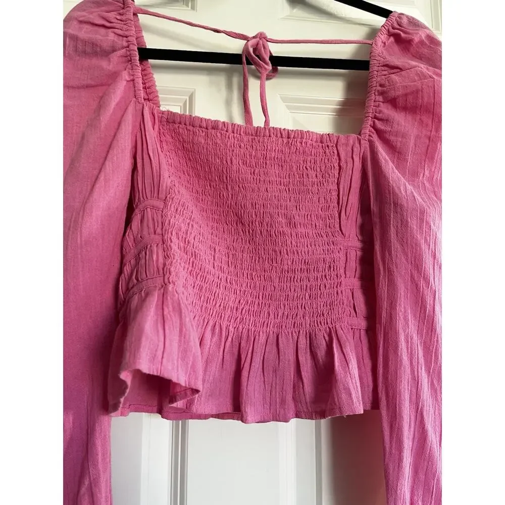 FREE PEOPLE AURORA CHLOE LONG SLEEVE TOP Cotton SIZE MEDIUM NEW